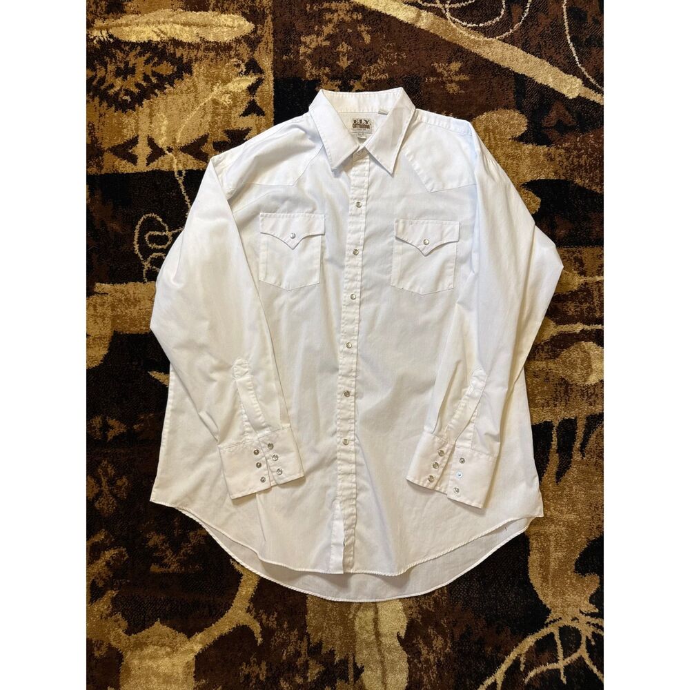 Ely Cattleman Men's XXL White Western Pearl Snap Shirt Cowboy Rodeo 18.5x35
